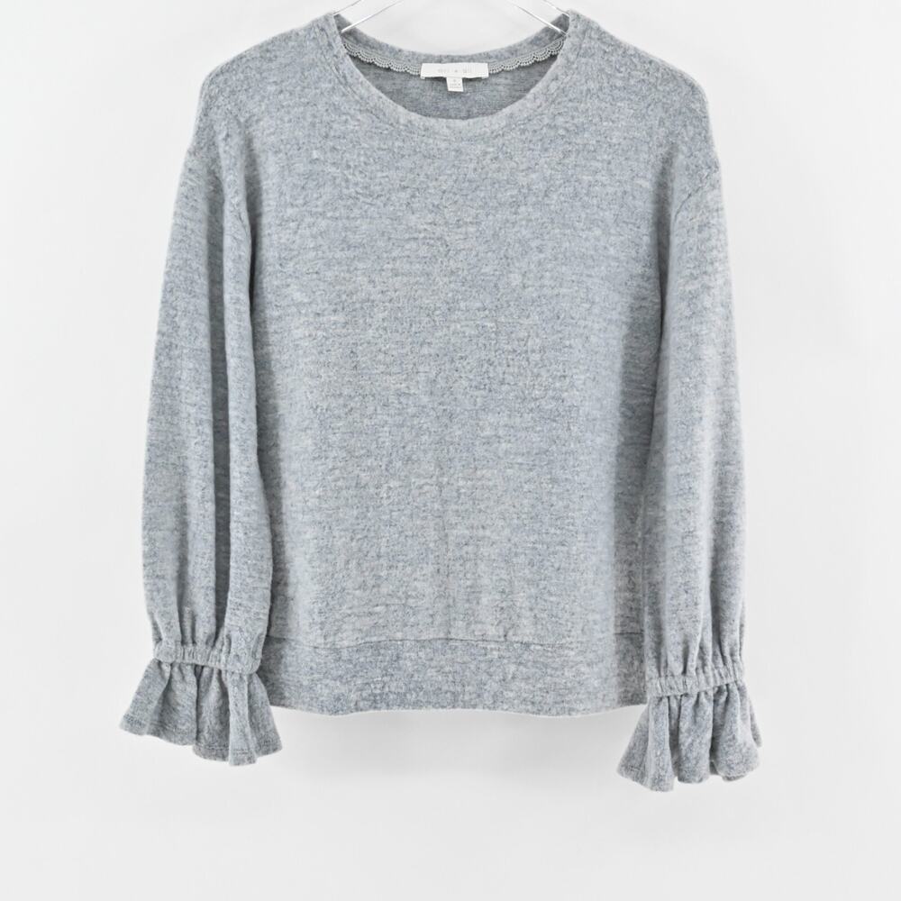 NWOT Anthropologie Sweater Eri‎ Ali Sasha Hacci Top Gray SOFT Ruffle Cozy Size S